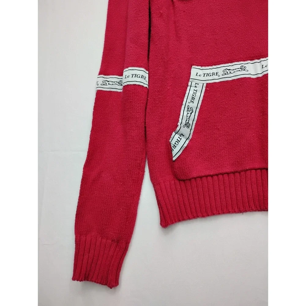 Le Tigre Red Sweater Kangaroo Pocket y2k Big White Tiger Logo Embroider M
